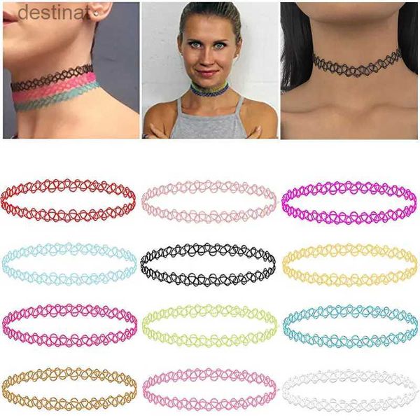 Altri 12 pezzi vintage collo tatuaggio girocollo elastico collana da donna punk tatuaggio girocollo collana elasticizzata gioielli ragazze girocolli collaneL242313