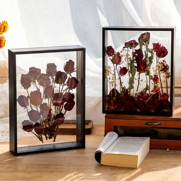 Çerçeve ahşap cam fotoğraf çerçeve kpop fotokard tutucu şeffaf kuru çiçek tutucu resim poster ekran standı oturma odası masaüstü dekor