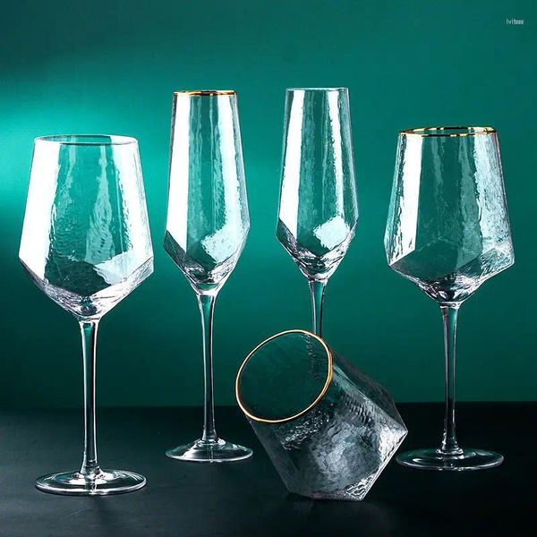 Bicchieri da vino Nordic High-end in vetro con contorno in calici di cristallo dorati, champagne, tazza da caffè, set di bicchieri da cocktail