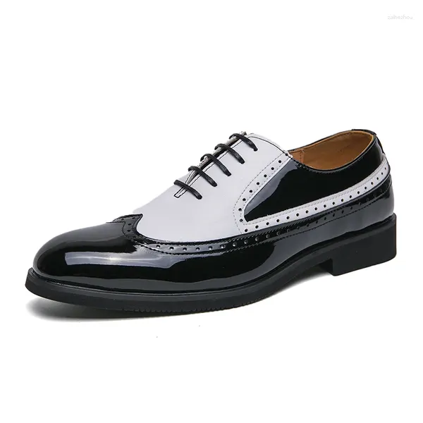 Sapatos de vestido Marca Italiana Homens Genuínos Couro Moda Brogue Confortável Baixo Top Business Formal