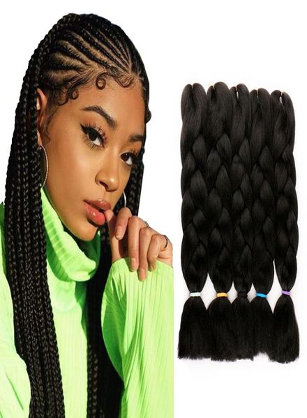 Trança de cabelo sintético kanekalon natureza preto trança de cabelo crochê tranças extensões de cabelo 5 peças lote 24quot2435035