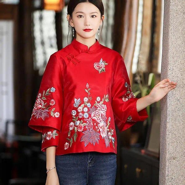 Этническая одежда, платье Тан, женская осенняя куртка с вышивкой Hanfu в национальном стиле, китайская куртка с вышивкой в стиле ретро, свободное пальто