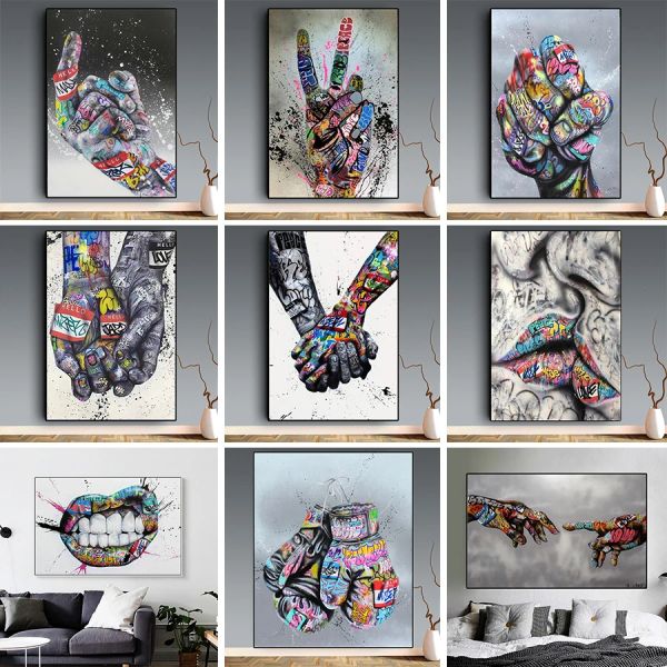 Kalligraphie Street Graffiti Kunst Liebhaber Küssen Leinwand Malerei Poster und Drucke Abstrakte Hand Wandkunst Bild für Wohnzimmer Home Decor