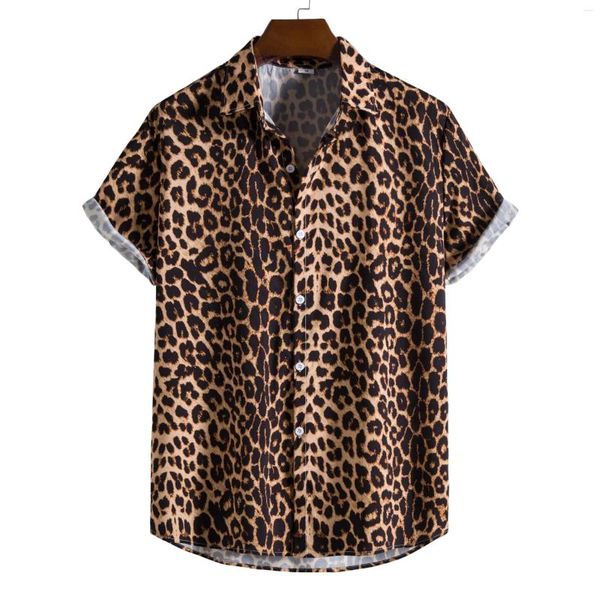 Camicie casual da uomo Camicia hawaiana a maniche corte con stampa leopardata da uomo abbottonata da spiaggia Camicia hawaiana da uomo Harajuku Streetwear Chemise Homme XXL