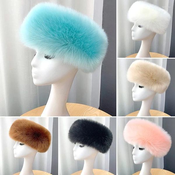 Berets Winter Dicke Flauschige Stirnband Leere Top Russische Hut Für Frauen Outdoor Kunstpelz Haarband Winddicht Ohr Wärmer Ski schnee Hüte