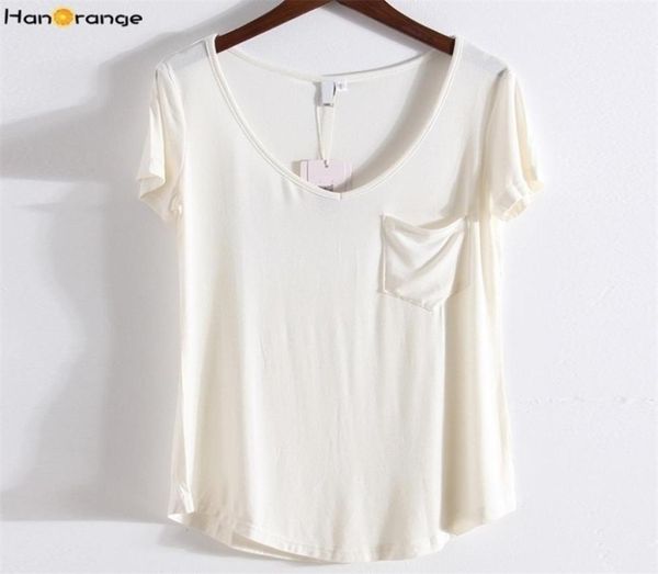 Kadınlar039S T Shirt Hanorange Modal Artı Boyut Cep Yaz Kısa Kol Gevşek Kadınlar Vneck Saf Renk Yumuşak Siyah Gri Beyaz Beig4466816