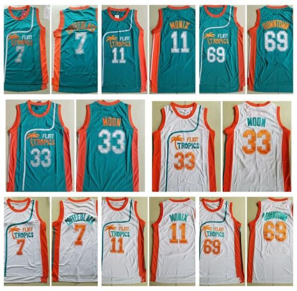 Mens Flint Tropics Semi Pro 33 Jackie Moon Maglie da basket 11 Monix 7 Coffee Black 69 Downtown Funky Stuff Malone Moive Camicie3951677