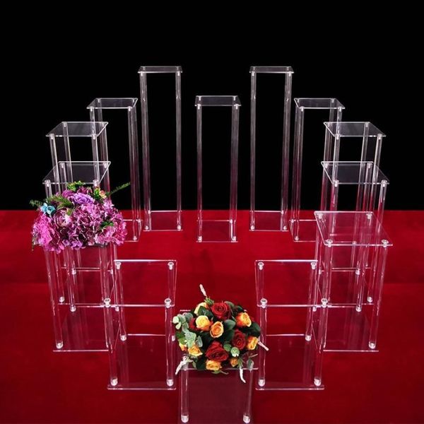 Vasen Klarer Acryl-Bodenvase-Blumenständer mit Spiegelbasis-Hochzeitssäule Geometrischer Herzstück-Heimdekoration235u