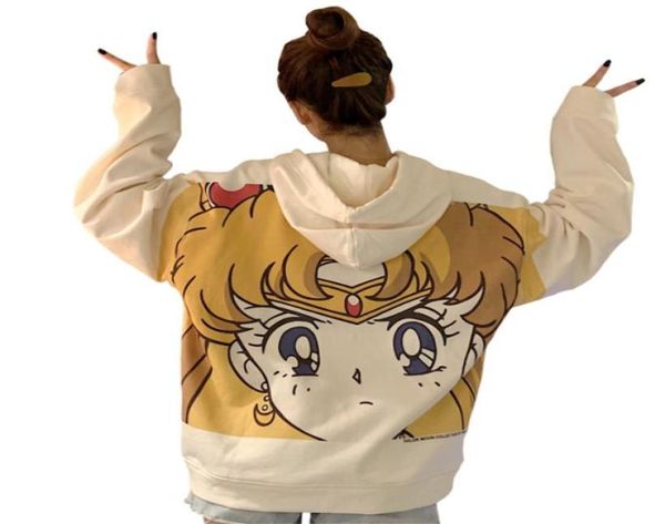 Februaryfrost moletom harajuku marinheiro lua impressão dos desenhos animados hoodie feminino solto casual bonito bolso manga longa pulôver topos vestir5515786