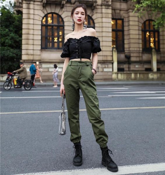 New2018 Pantaloni stile punk da donna verde militare nero kaki mimetico pantaloni cargo militari tasche fresche pantaloni harem moda1581592
