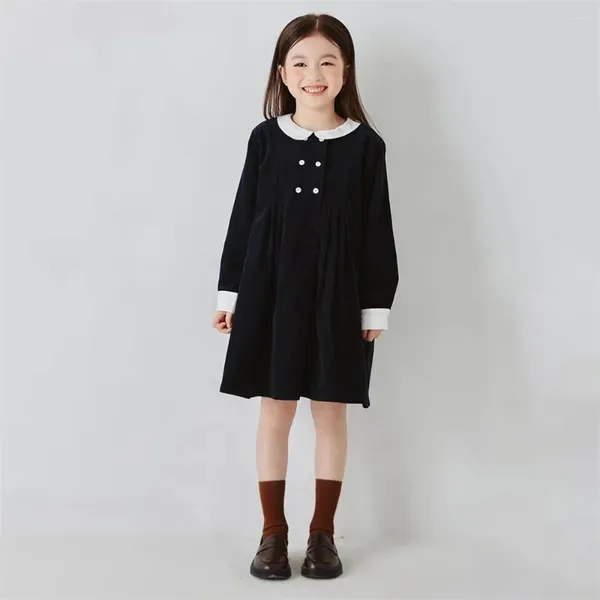 Vestidos da menina de luxo qualidade outono meninas adolescentes veludo outono inverno roupas elegante algodão criança vestido manga longa azul marinho