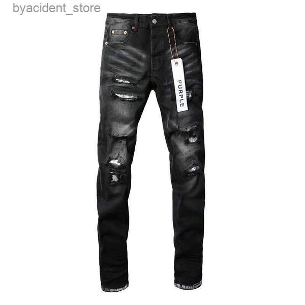 Erkekler Kot Purple Brand Jeans Amerikan High Street Black Vintage Live Broadcast915p L240313