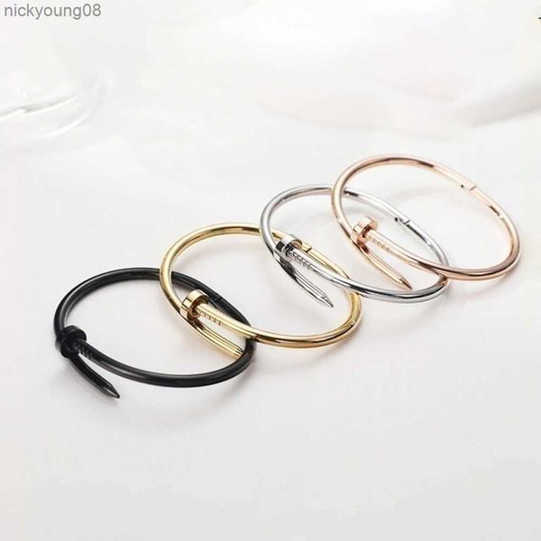 Bangle inoxidável streel ouro prata sólida pulseira metálica manguito novo design prego moda mulheres adolescente meninas pulseira jóias pulseira l2403