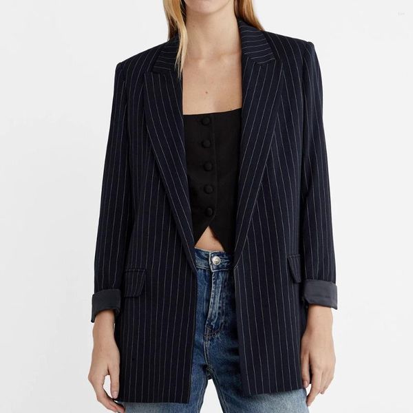 Herrenanzüge, kausal, Damen-Blazer, flacher Kragen, Damenbekleidung, elegant, Frühling, offen für Business, Streifen-Blazer