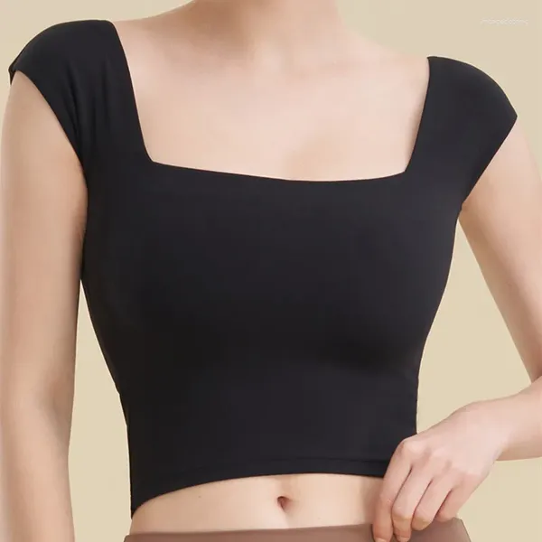 Camicie attive Scollo quadrato Intimo Yoga Donna Palestra Fitness Manica corta Slim Crop Top sexy Allenamento all'aperto Canotta morbida elastica traspirante