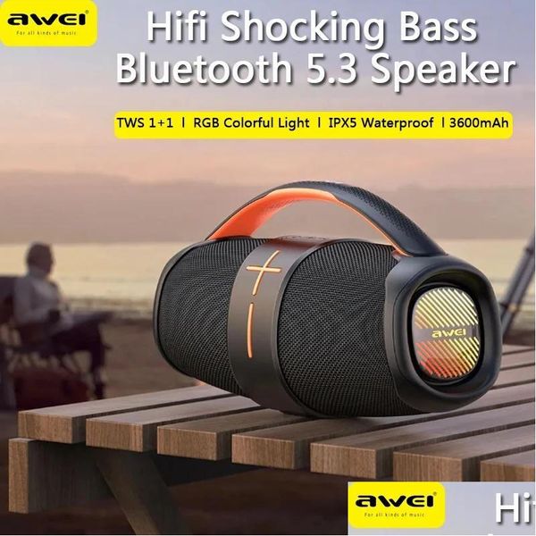 Alto-falantes portáteis Awei Y887 Outdoor Bluetooth Speaker Sem Fio Subwoofer À Prova D 'Água Aux Tf Usb Estéreo Alto-falante Som Drop de Dhjqr