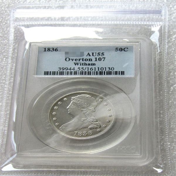 Moneta USA 1936 AU55 Monete d'argento da mezzo dollaro con cappuccio Valuta Senior Scatola trasparente 240 ore