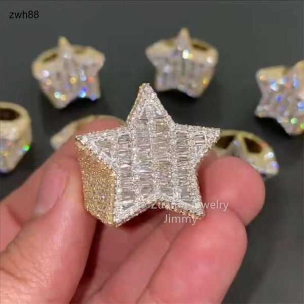 Designer di gioielli Anello hip hop di lusso Placcato in oro 14 carati Completamente ghiacciato Moissanite Baguette Diamond Champion Anelli da uomoHipHop