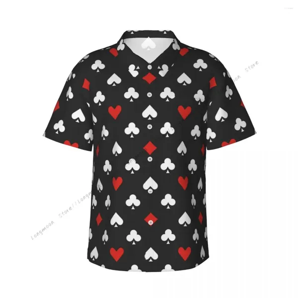 Camisas casuais masculinas camisa cartão ternos poker manga curta verão homens turn-down colarinho botão roupas