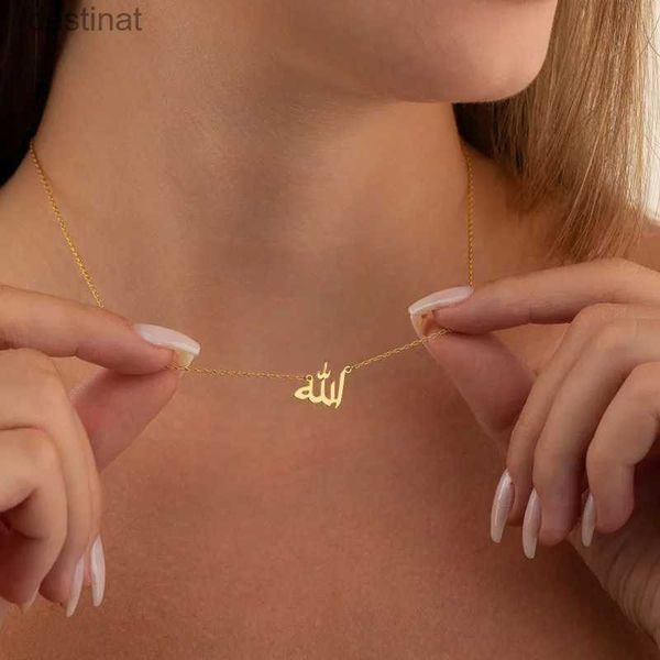 Colares com pingente Carta personalizada Amor Deus Paciência em colares árabes Mulheres Jóias Islâmicas Aço Inoxidável Allah Pingente Collier Femme BffL242313