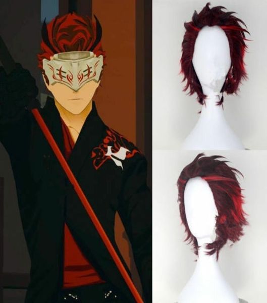 RWBY Adam Taurus men039s curto liso preto cabelo vermelho anime cosplay peruca4275512