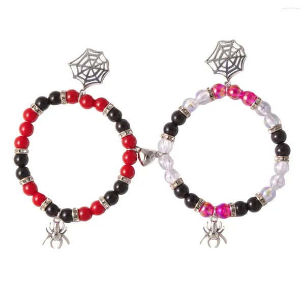 Charm Bilezikler 2pcs/Set Cadılar Bayramı Örümcek Bilezik Kadınlar Erkekler Manyetik Kalp Çift Kişilik Bangle Lover Festival Mücevher Aksesuarları