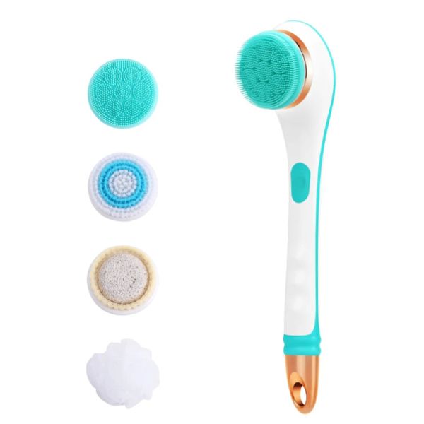 Strofari Massager elettrico Spazzola da bagno in silicone Scrubber 4 Teste di spazzole USB Pennello per doccia a rotazione ricaricabile a rotazione 2 velocità