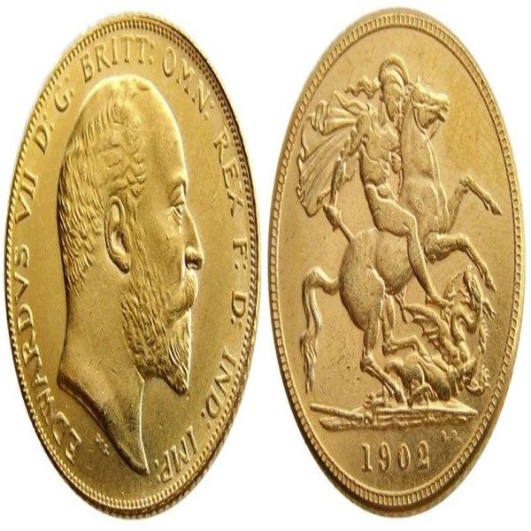 Moeda britânica rara de 1902 do Reino Unido, King Edward VII 1 Sovereign Matt 24-K, moedas de cópia banhadas a ouro 303E