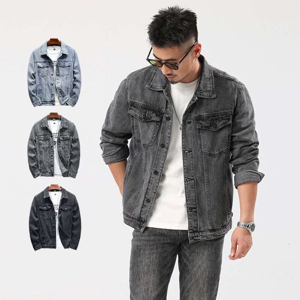 Outono novo 2023 topo clássico minimalista lapela denim jaqueta estilo tendência masculina