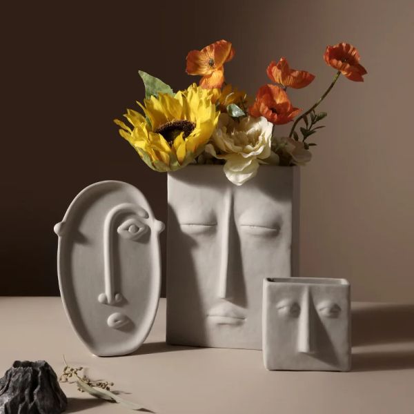 Vasi Nordic Creativo Vaso in ceramica Decorazione di fiori secchi Arte Viso Fiore Soggiorno Arredamento per la casa Decorazione morbida Decorazioni per la casa