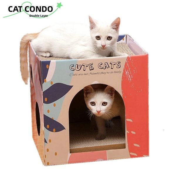 Gato cama casa gato placa de risco dupla camada pet gato casa para placa de papel interno gato condomínio papel ondulado gato scratcher brinquedos 240227