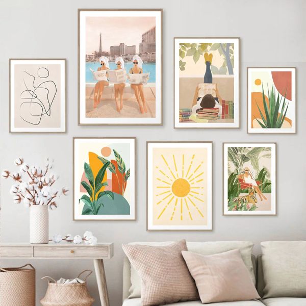 Caligrafia boho cartaz de viagem botânico pintura em tela minimalista planta tropical arte impressão nordic parede imagem para sala estar decoração