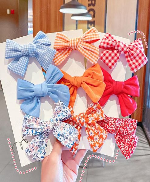 2021 mode Koreanischen Stil Kinder Mädchen Stoff Plaid Bogen Haar Clips Floral Süße Kinder Nette Haar Zubehör Haarnadeln5428865