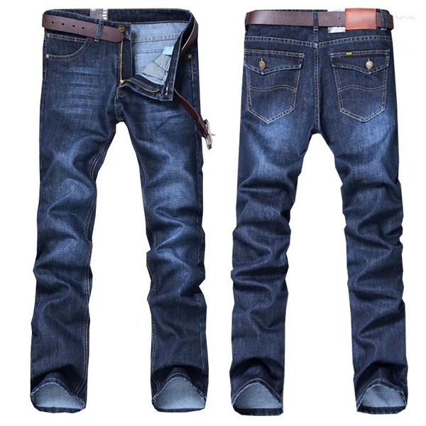 Jeans da uomo autunno e inverno edizione coreana pantaloni larghi a gamba dritta slim fit trendy lavati casual