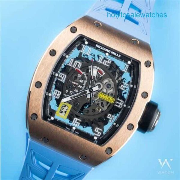 Relógio automático RM Watch Brand Watch RM030 Rose Gold/Titanium Skeleton Dial