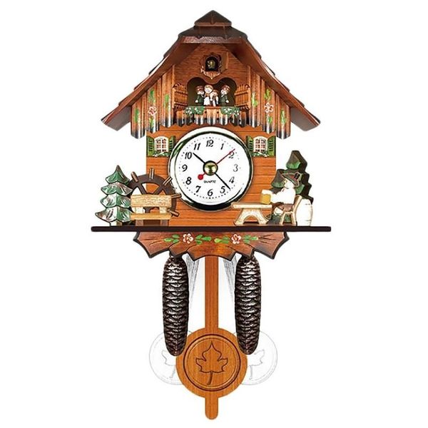 Relógio de parede de cuco de madeira antigo pássaro tempo sino balanço despertador decoração de arte para casa 006255x