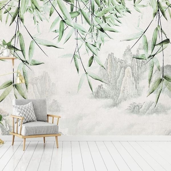 Özel duvar kağıdı duvar sanatı yeni Çin tarzı mürekkep dağ suyu bambu çalışma oturma odası yatak odası arka plan duvar boyama1274u
