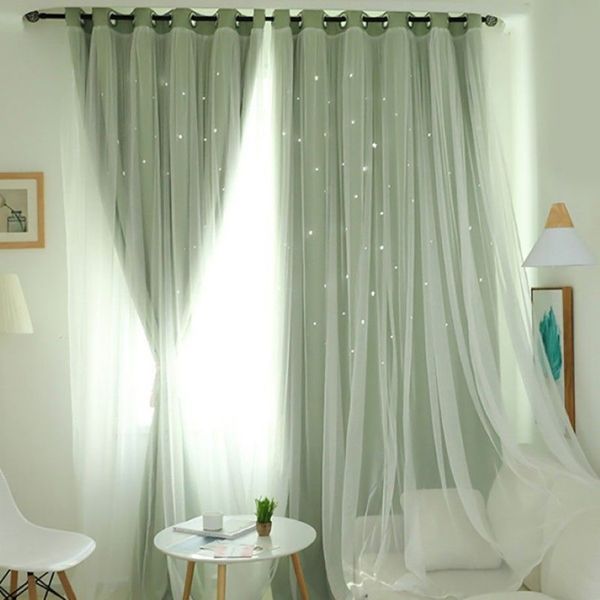 Nordic moderno Tulle Tende oscuranti doppie con nappa a stella Tende oscuranti Tende per finestre camera da letto Drappo Tessili per la casa281x