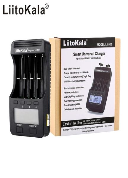 Liitokala lii500 carregador de bateria inteligente 4 slots display lcd para 18650 26650 16340 18350 37v 12v nimh nicd liion recarregável 6638395