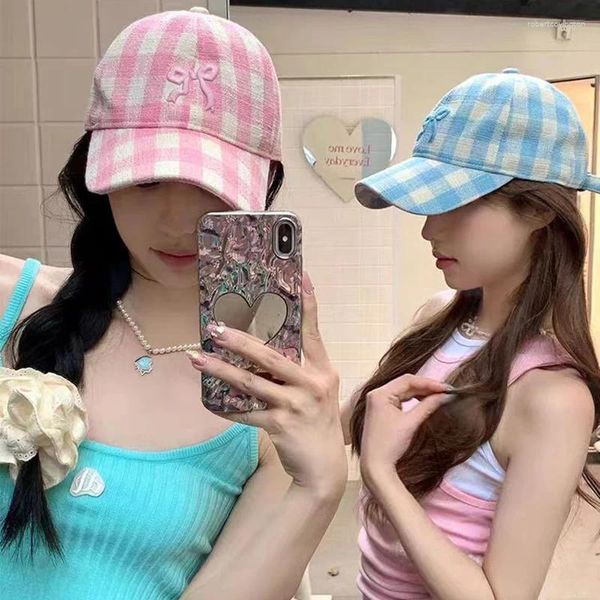 Ballkappen Ins Bogen Knoten Baseball Koreanische Mode Plaid Hüte Japanische Kawaii Sommer Sonnenschutz Hip-hop Hut Frauen Reise Strand kappe