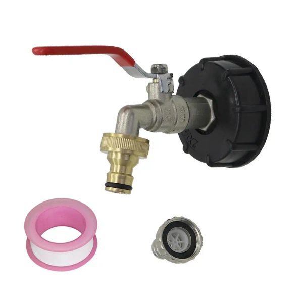 Anschlüsse IBC-Tank-Adapter S60 x 6 auf Eisen-Messinghahn, 1/2 Zoll Ersatzventil, 60 mm Grobgewinde auf 15 mm, Gartenwasser-Anschlüsse, Abflussadapter