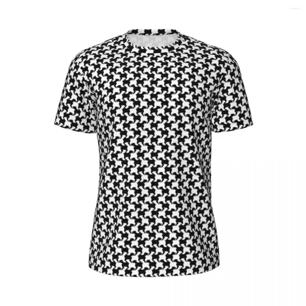 Homens Camisetas Houndstooth Com Cães Sportswear T-shirt Verão Preto e Branco M Design Vintage Hippie Camiseta Para Homem Personalizado Top Tees