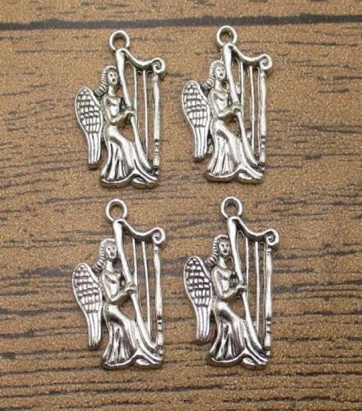 Angel Harp Charms 25pcslot 2213mm Music Mücevher Aksesuarları Kız Kolye Cazibesi Bilezik Antik Silver Tonewy10728909079