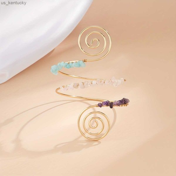 Braccialetti con ciondoli Elegante bracciale a spirale con perline in pietra naturale - Bracciale aperto placcato in oro 14K per donna, ideale per feste, vacanze