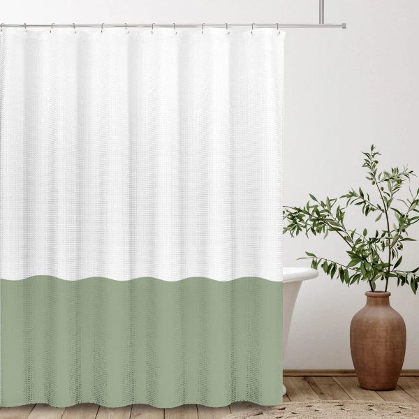 Tende Tenda da doccia con giunzione a 2 colori verde salvia bianca, tessuto per arredamento bagno in tessuto impermeabile set di tende da doccia in tessuto con ganci