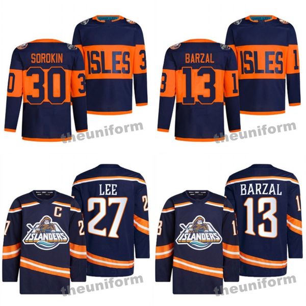 2024 Maglia da hockey da uomo 13 Mathew Barzal 27 Anders Lee 30 Ilya Sorokin New Stitched York Taglia S-3XL