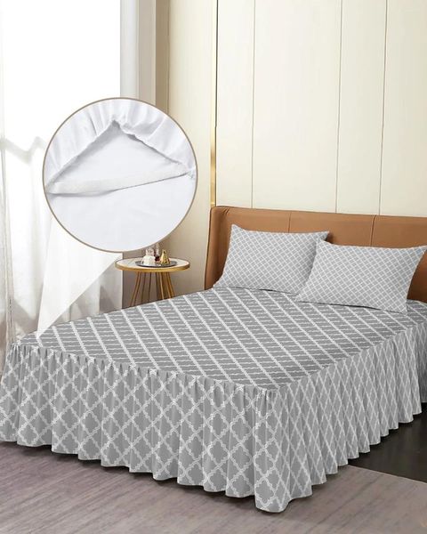 Gonna da letto Geometria classica Grigio chiaro Trama marocchina Copriletto con angoli con federe Coprimaterasso Set lenzuolo