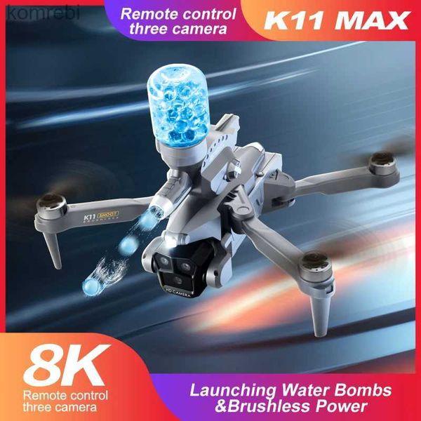 Droni K11 MAX 2.4G Drone Tripple Camera Posizionamento del flusso ottico Lancio senza spazzole Bombe d'acqua 8K HD Pieghevole FPV ESC Altezza Hold RC 24313