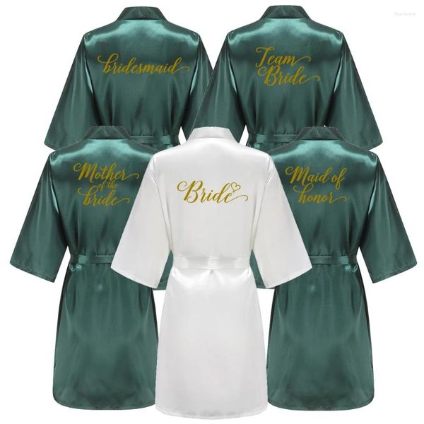 Damen-Nachtwäsche, grüne Hochzeit, Party, Team, Braut, Robe mit goldenen Buchstaben, Mutter, Trauzeugin, Kimono, Satin-Pyjama, Brautjungfern-Bademantel