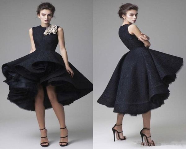 2019 Nuovi abiti da sera Krikor Jabotian Fiore fatto a mano Gioiello Collo Hi Lo Abito da ballo Piccolo nero Abiti sexy Festa9185083